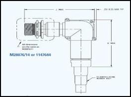 M28876 circular 18 Channel Fiber Optic Receptacle (Jam Nut), 90 right angle backshell